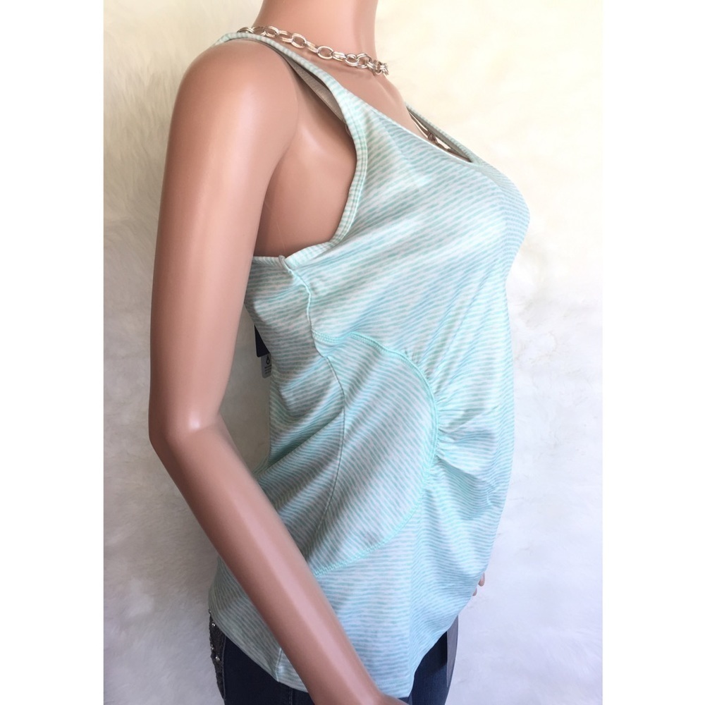 RBX Teal & White Stripe Side Pleat Athletic Tank Top - Picture 6 of 11